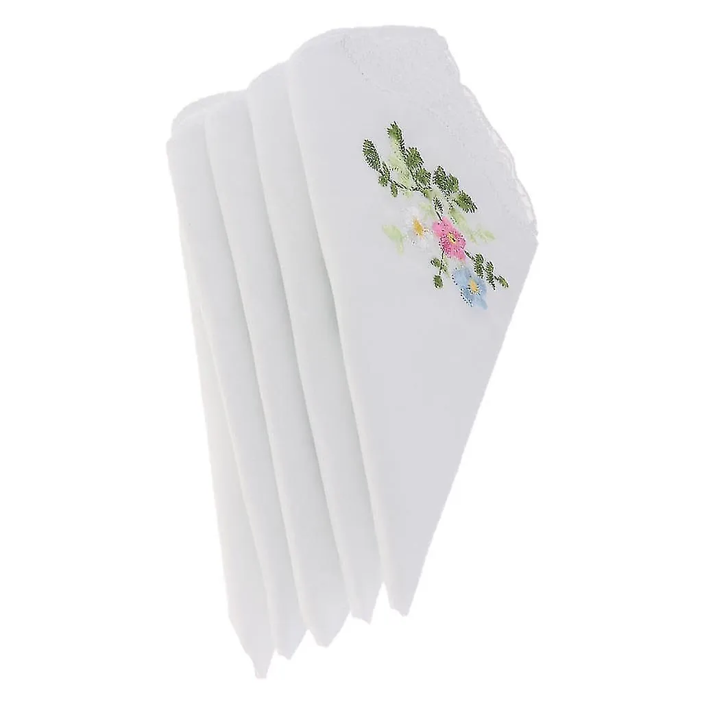 5pcs Vintage Floral Embroidered Hankies Cotton Lace Hanky Handkerchiefs - 01, 27 X 27cm 01