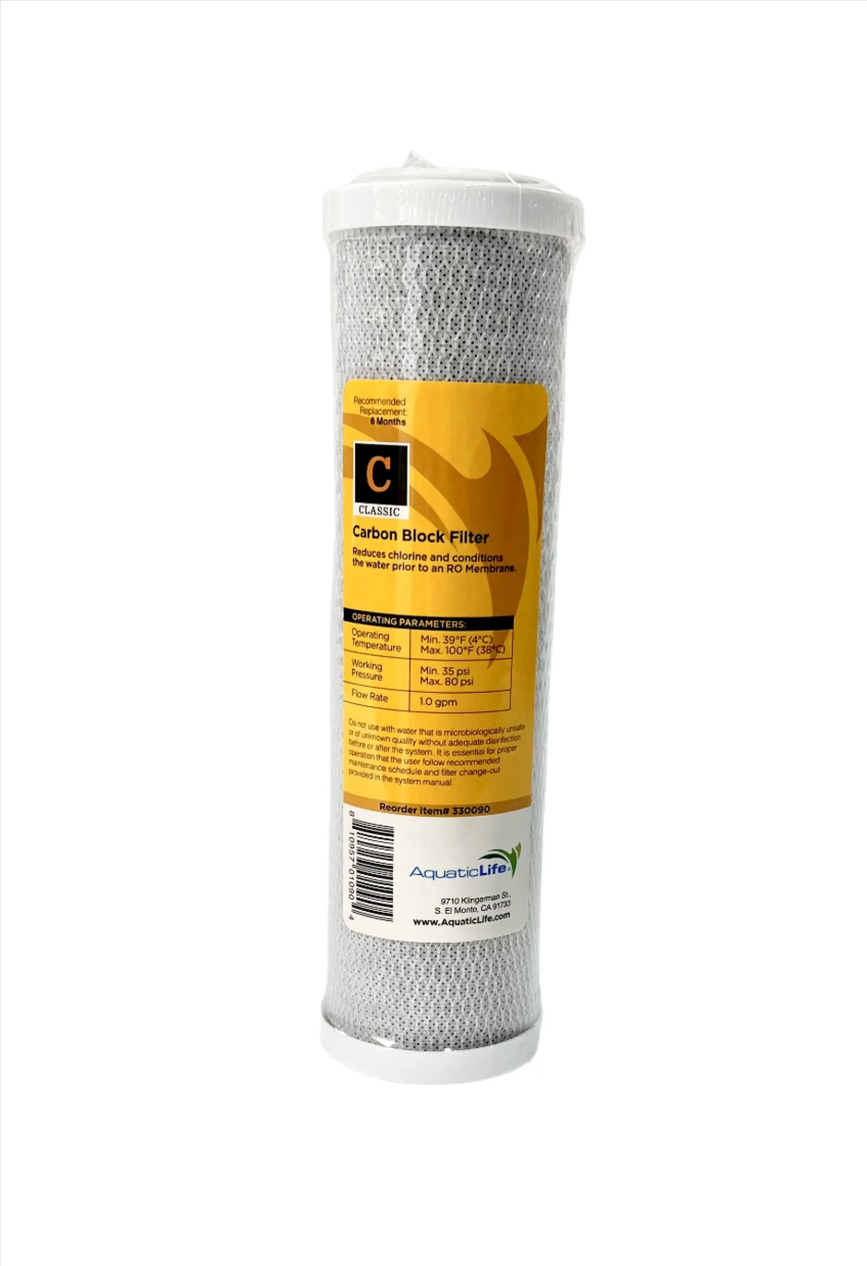 AquaticLife- 10-Inch 5-Micron Carbon Block Filter Cartridge