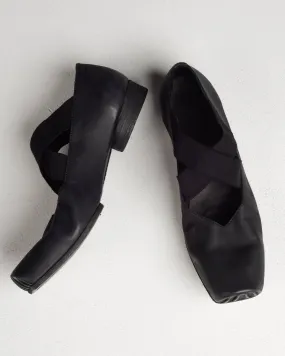 Black Leather Low Heel Ballet Shoes