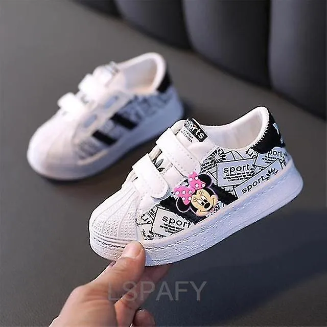 Children's White Sneakers Mickey Mouse Toddlers Girls Boys Breathable Lace-up Casual Sport Shoes Kids Tennis 2-6y Toddler Sh