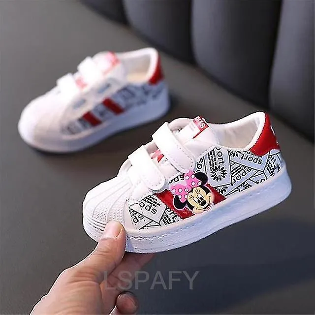 Children's White Sneakers Mickey Mouse Toddlers Girls Boys Breathable Lace-up Casual Sport Shoes Kids Tennis 2-6y Toddler Sh