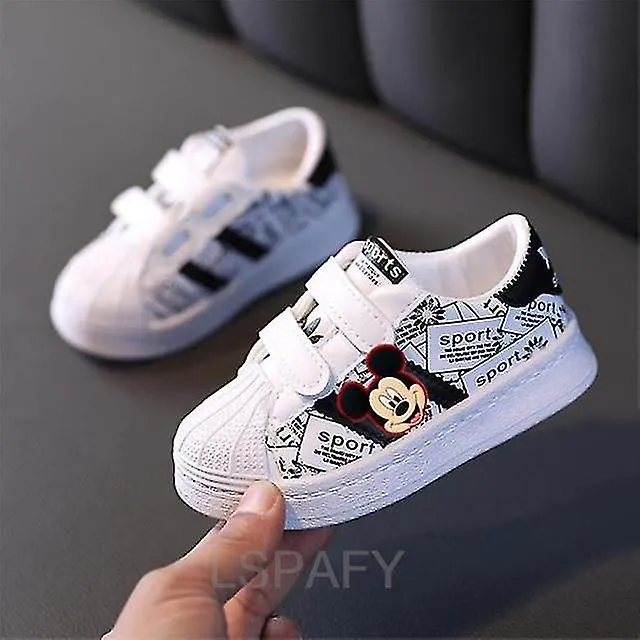 Children's White Sneakers Mickey Mouse Toddlers Girls Boys Breathable Lace-up Casual Sport Shoes Kids Tennis 2-6y Toddler Sh