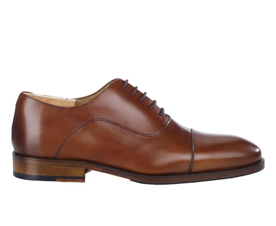 Cognac Patiné Men's Oxford shoes - Leather sole with pad - GRAKLEY