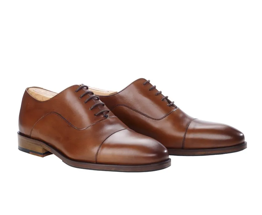 Cognac Patiné Men's Oxford shoes - Leather sole with pad - GRAKLEY