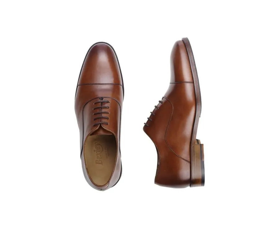 Cognac Patiné Men's Oxford shoes - Leather sole with pad - GRAKLEY