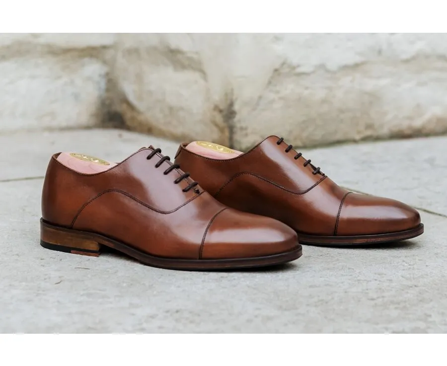 Cognac Patiné Men's Oxford shoes - Leather sole with pad - GRAKLEY