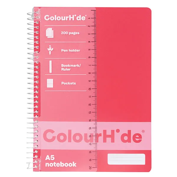 Colourhide Notebook A5 200 Pages Watermelon Pink Spiral Pack 5