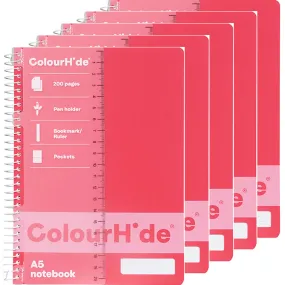 Colourhide Notebook A5 200 Pages Watermelon Pink Spiral Pack 5