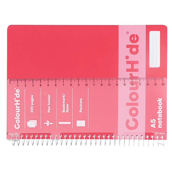 Colourhide Notebook A5 200 Pages Watermelon Pink Spiral Pack 5