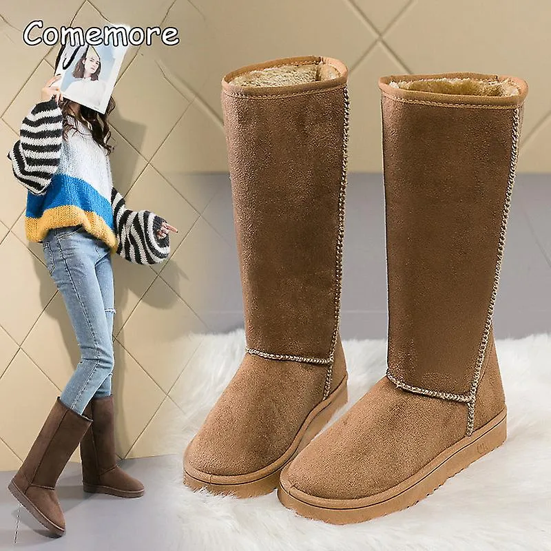 Comemore Women Tall Winter Pocks Black Boots 2022 2023 Fashion Snow Boots Botas High Boot Size 41 Hot Warm Shoes Botas Mujer