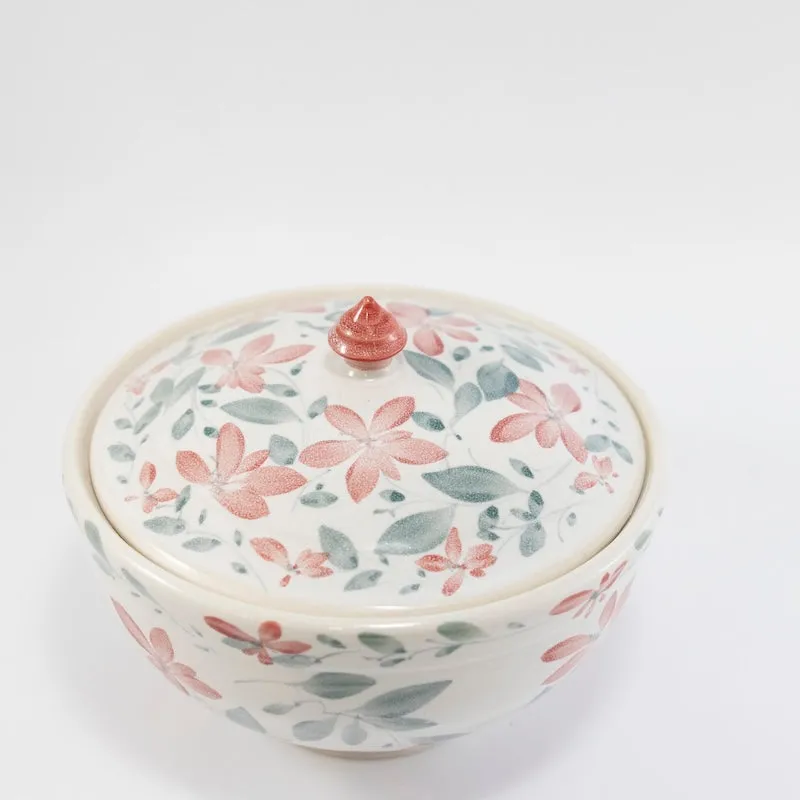 Covered Casserole Dish with Red Flowers