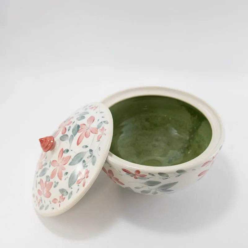 Covered Casserole Dish with Red Flowers