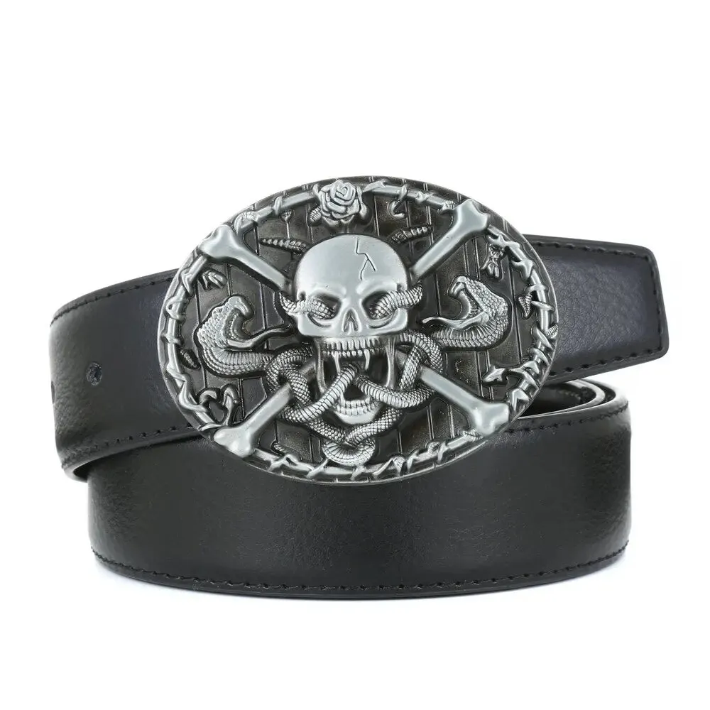 Evil Snake Skull Big Clipper Skull Texas Five-Pointed Star PU Belt