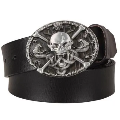 Evil Snake Skull Big Clipper Skull Texas Five-Pointed Star PU Belt