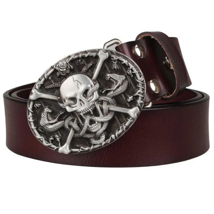 Evil Snake Skull Big Clipper Skull Texas Five-Pointed Star PU Belt