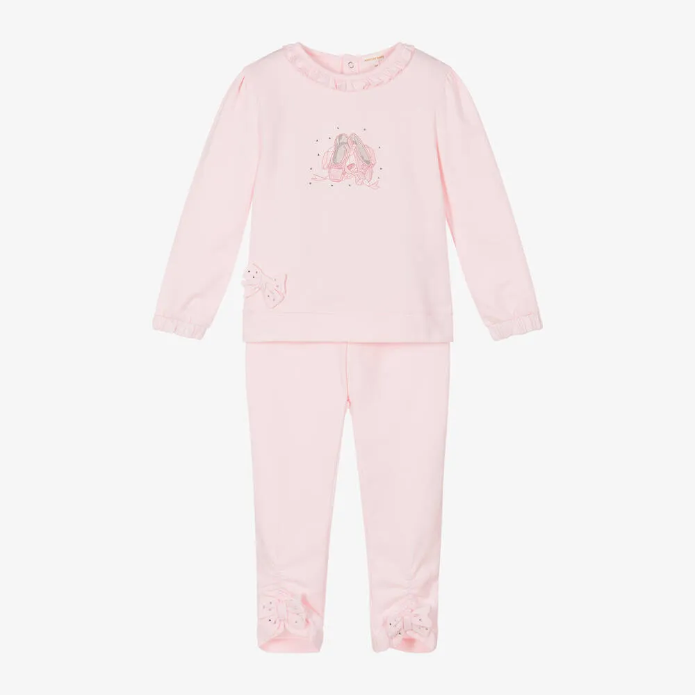 Girls Pink Ballet Shoes Cotton Tracksuit