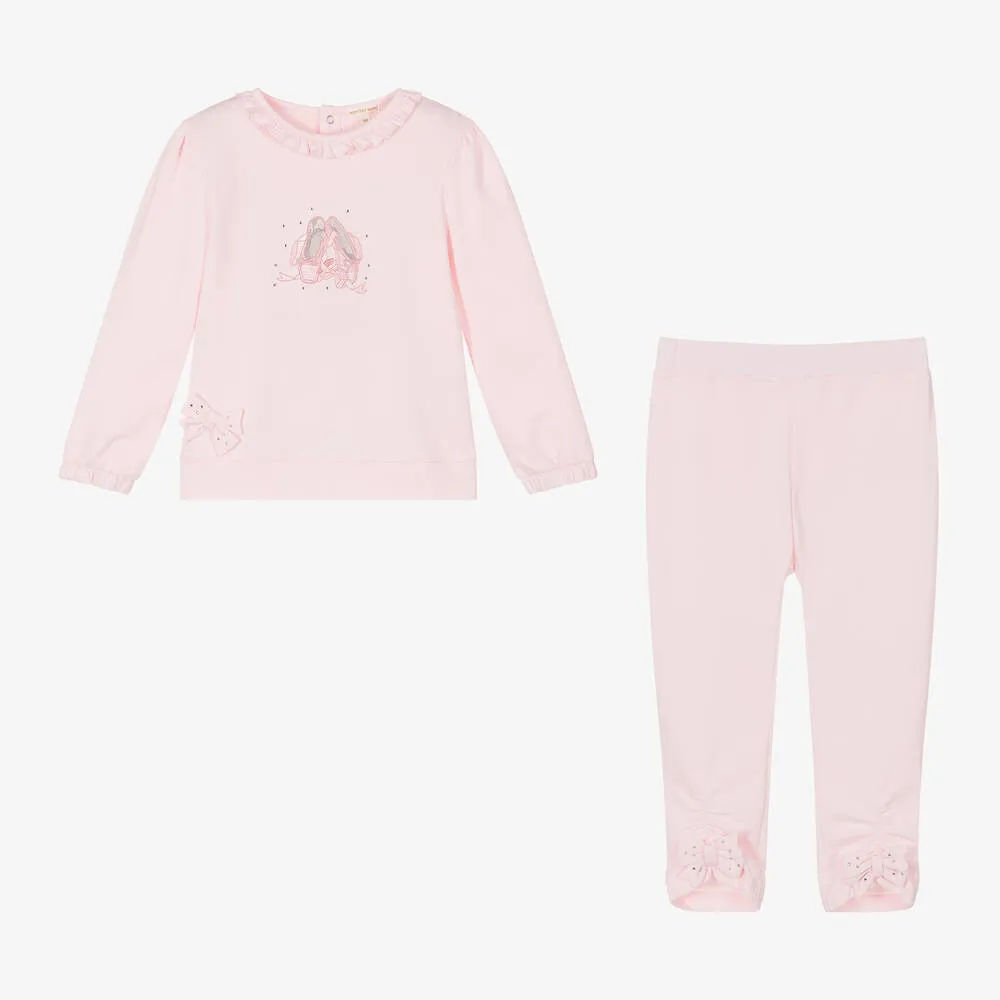 Girls Pink Ballet Shoes Cotton Tracksuit