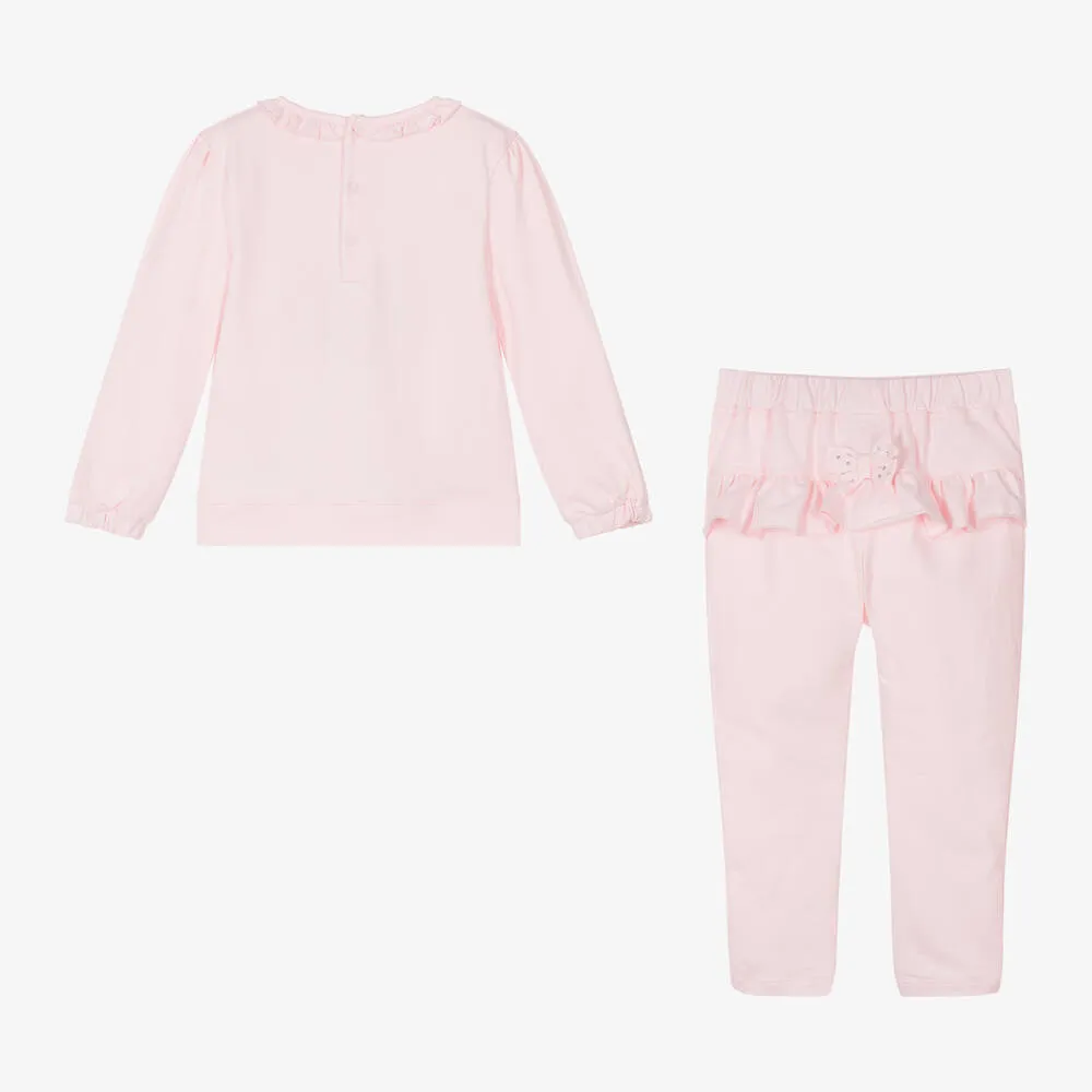 Girls Pink Ballet Shoes Cotton Tracksuit