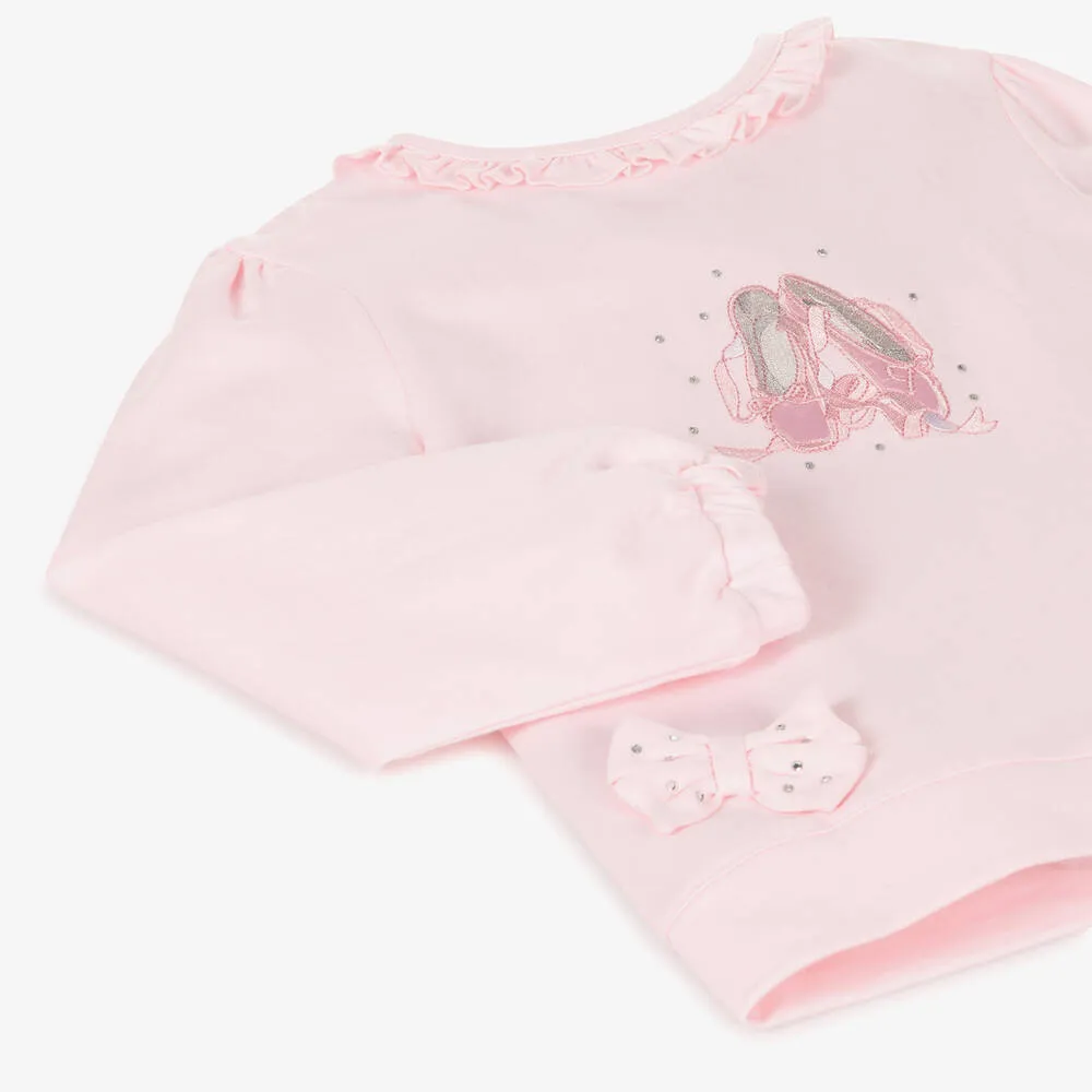 Girls Pink Ballet Shoes Cotton Tracksuit