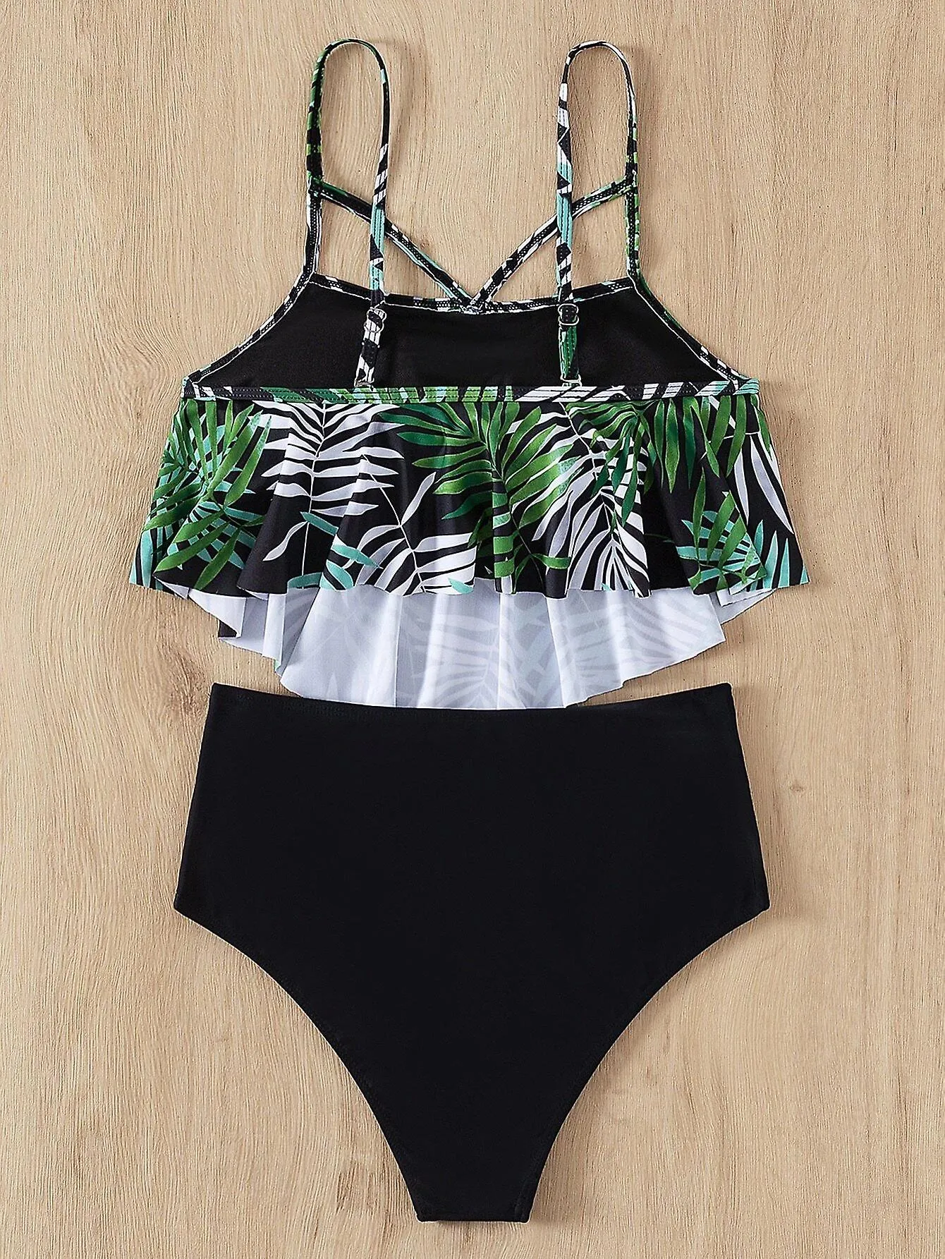 Leaf Print Hanky Hem Bikini Mujeres Traje de baño de dos piezas Ruffle Traje de baño Sexy Summer Beach Bathing Suit 2023 High Wa