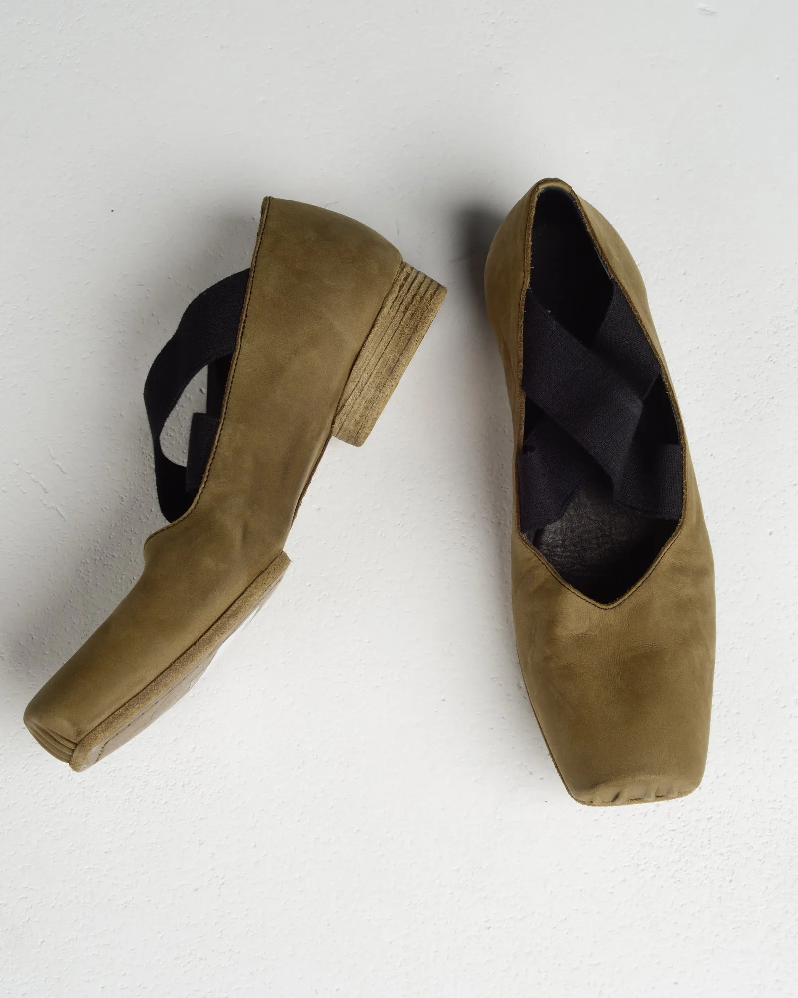 Olive Leather Ballet Shoes