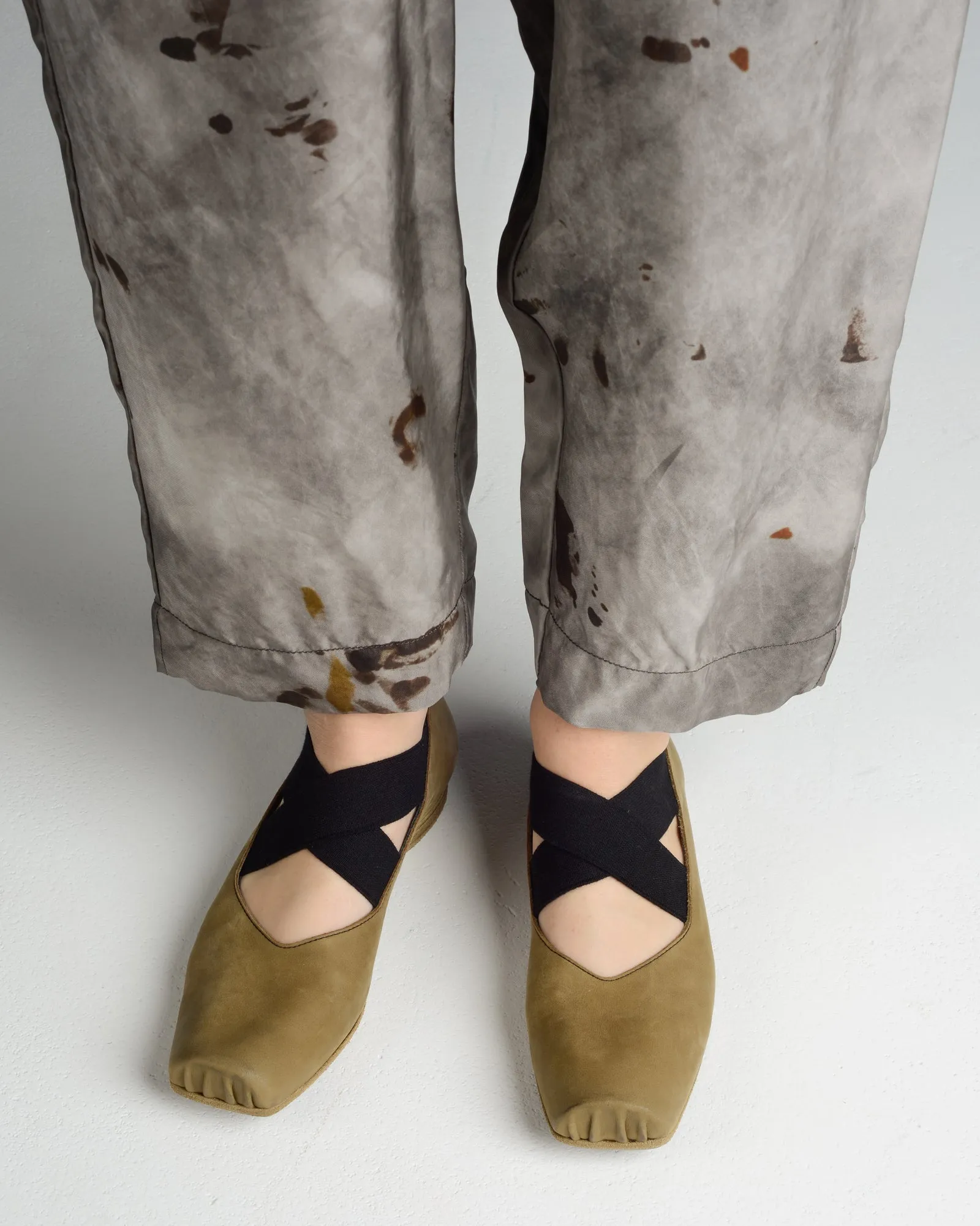 Olive Leather Ballet Shoes