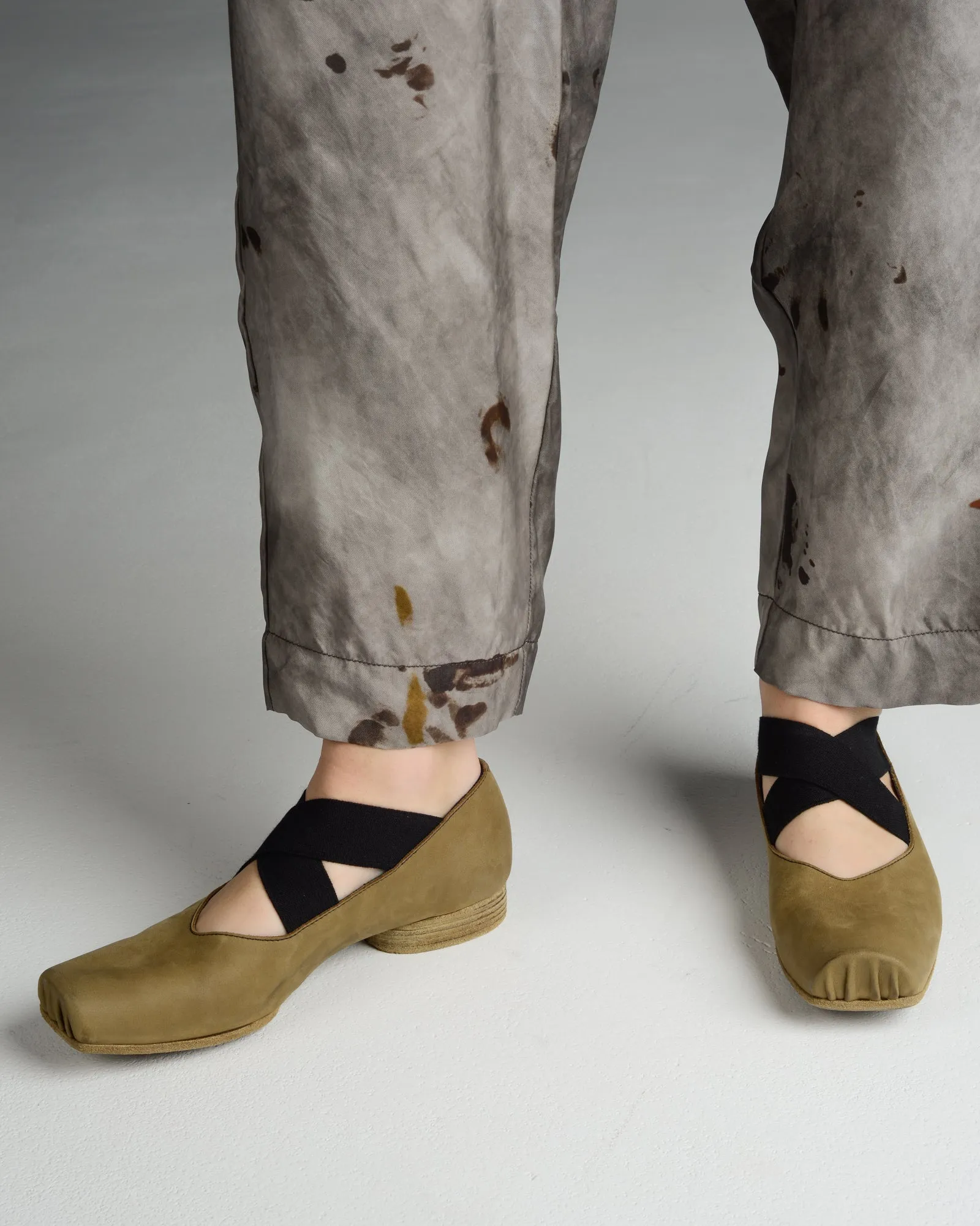 Olive Leather Ballet Shoes