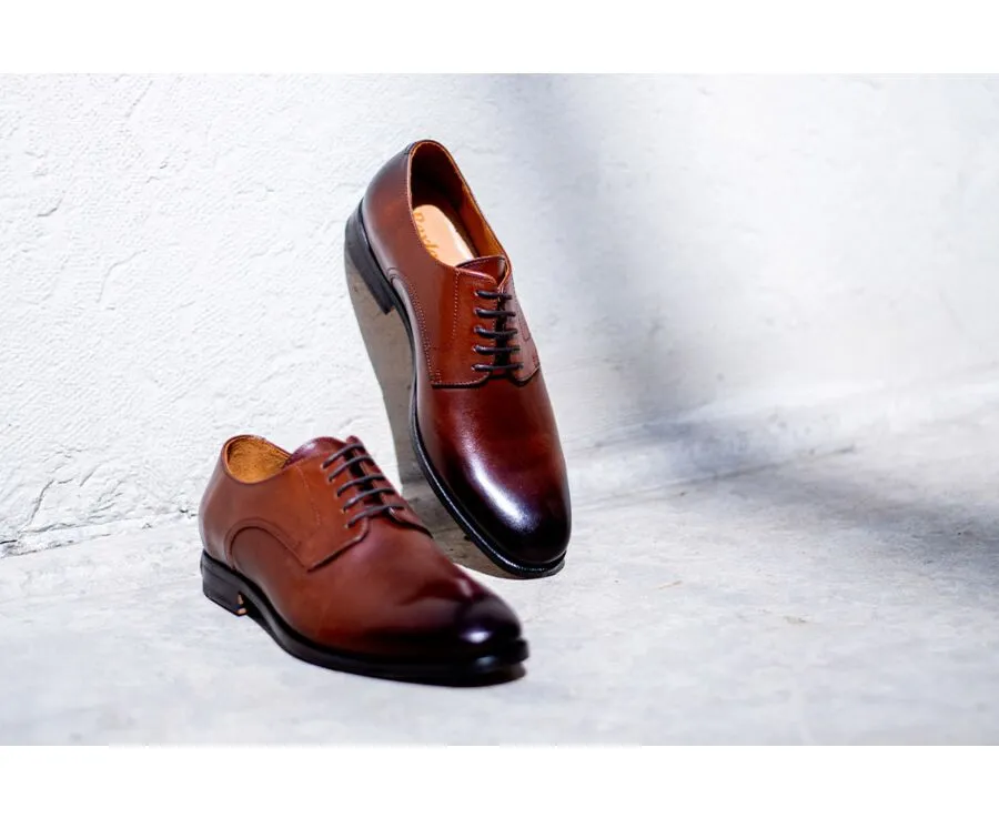 Patina Chestnut Leather Derby Shoes - PENFORD