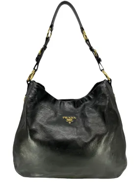 Prada Black Glace Calf Hobo Bag