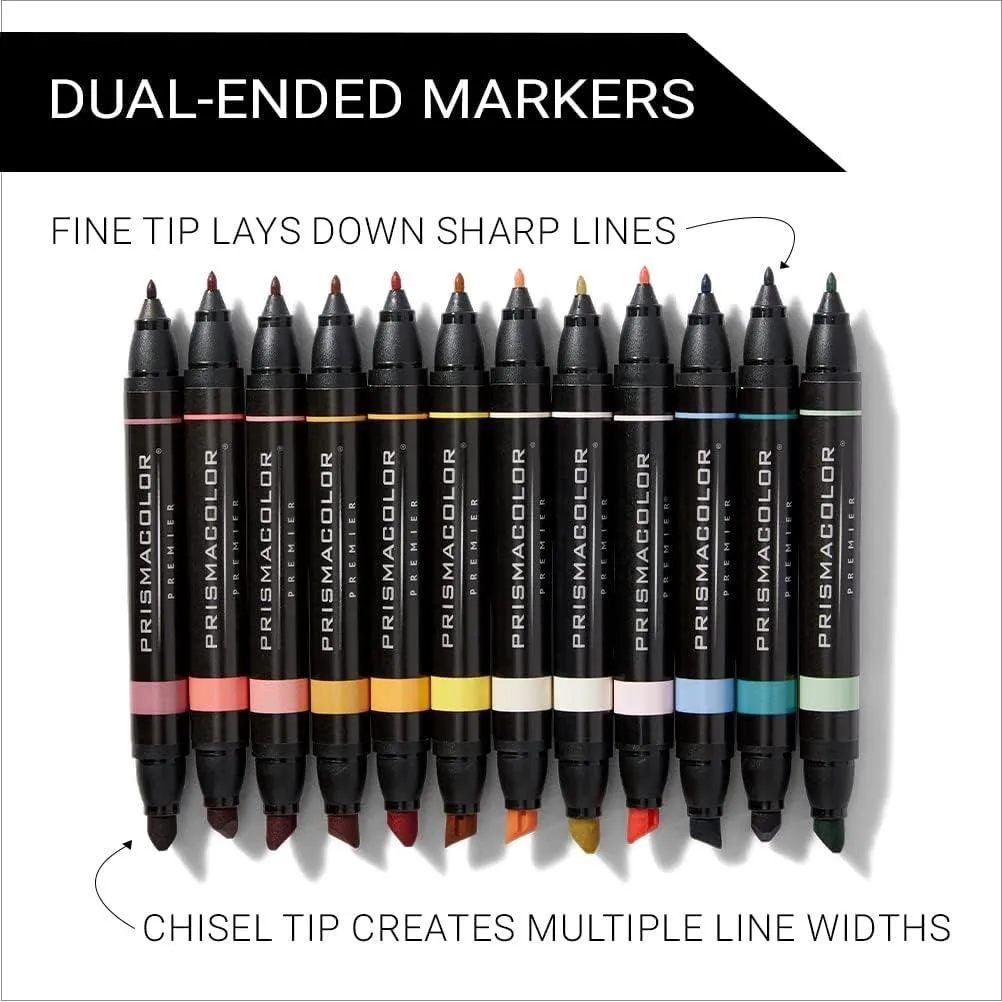 Prismacolor Premier Double Sided Mid Tones Art Markers Brush Chisel Tip Dual End 12 Pack