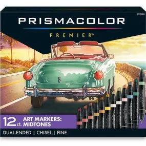 Prismacolor Premier Double Sided Mid Tones Art Markers Brush Chisel Tip Dual End 12 Pack