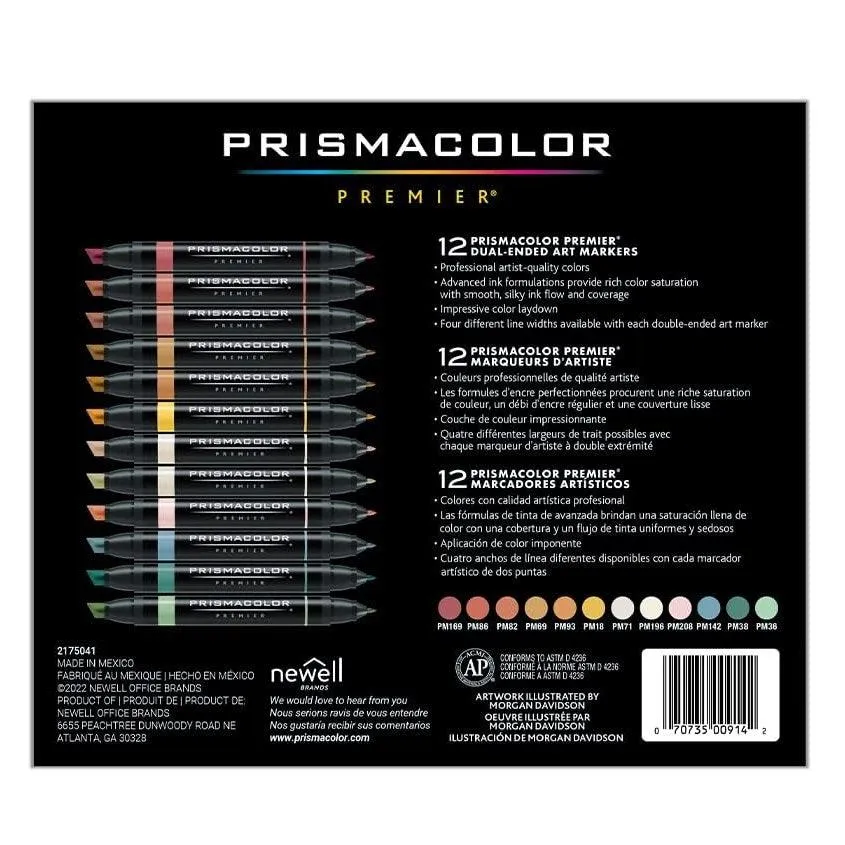 Prismacolor Premier Double Sided Mid Tones Art Markers Brush Chisel Tip Dual End 12 Pack