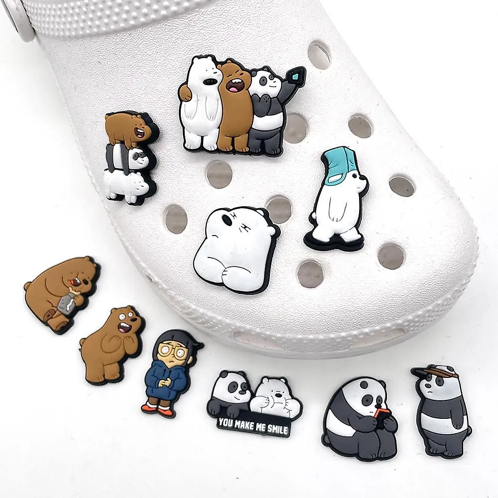 Set Of 10pcs Cartoon Naked Bear Shoes Cave Shoes Flowers Buckles Cute Personality Diy Student Garden Shoes Accessories Accessori