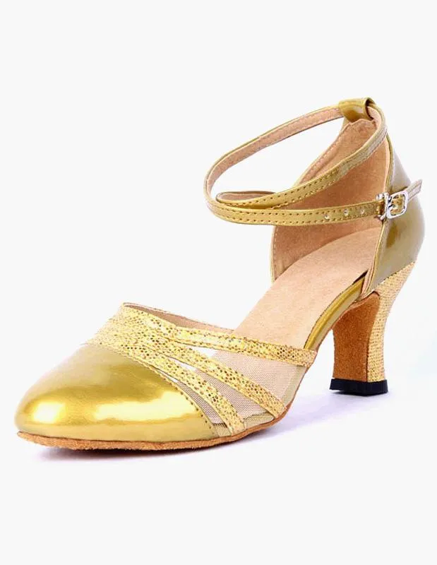 Women Dance Shoes 2024 Pointed Toe Ankle Strap Leather Professional Ballroom Shoes