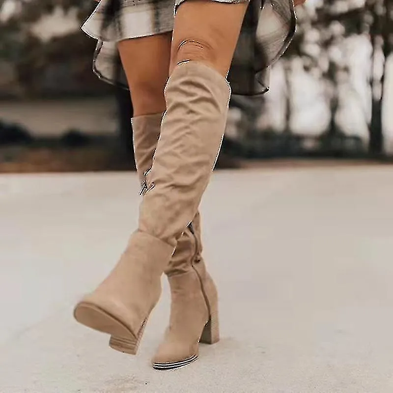 Women Suede Boots Compatible Winter Over Knee Long Boots With Thick Heel Easy To Put On Fashionable